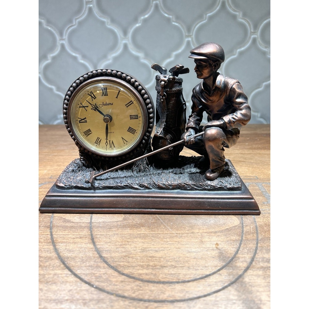 Juliana Golfer Bronze Style Finish Mantle, Desk Quartz Clock